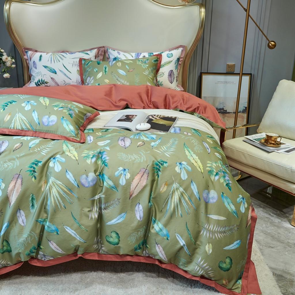 91家纺网 家纺一手货源 找家纺 优然居 2020新款小边款数码印花四件套 纽曼绿