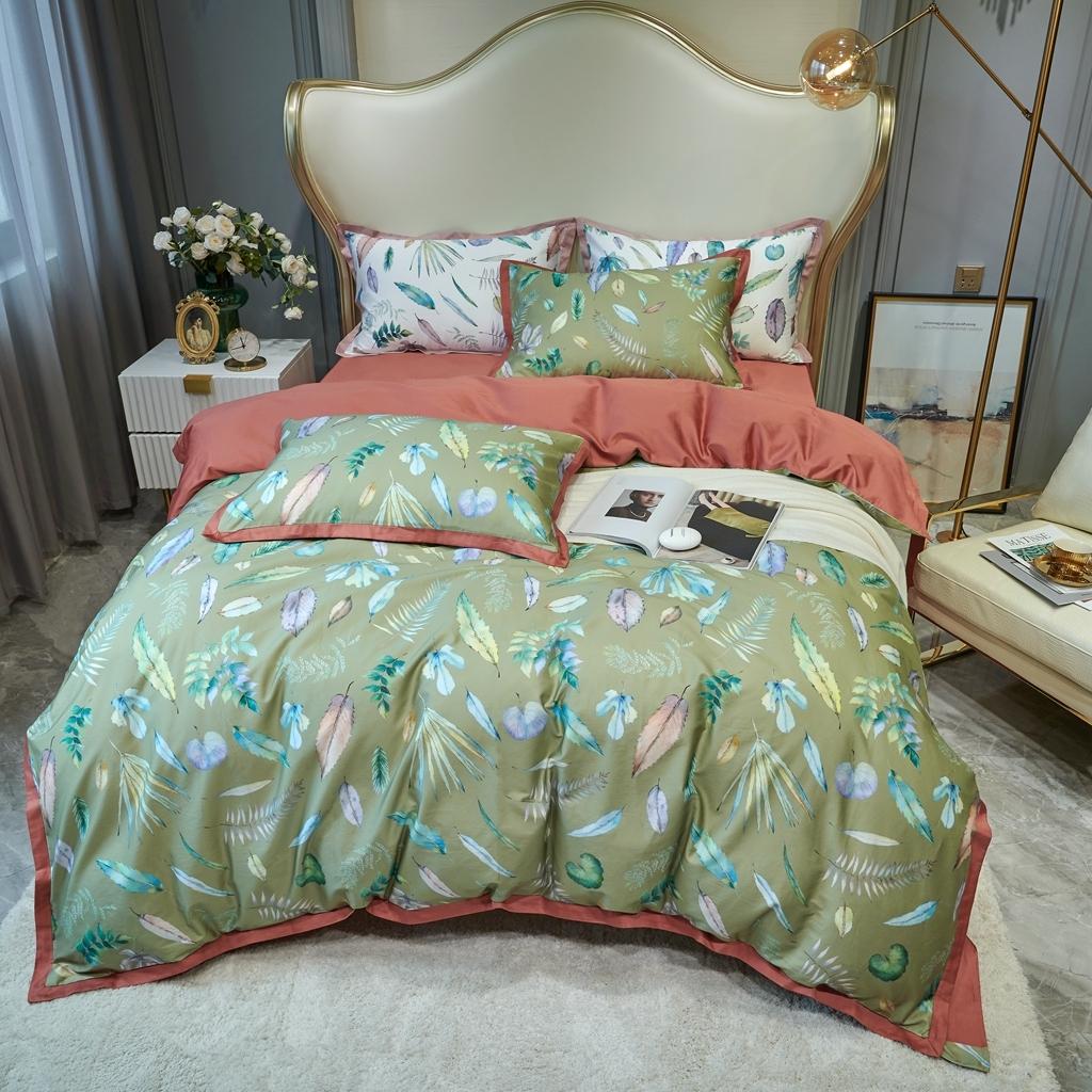 91家纺网 家纺一手货源 找家纺 优然居 2020新款小边款数码印花四件套 纽曼绿