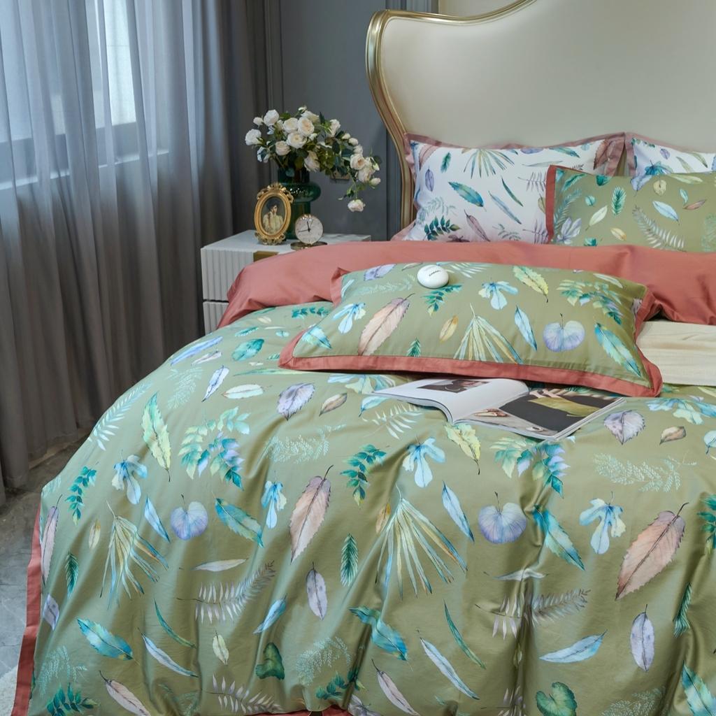 91家纺网 家纺一手货源 找家纺 优然居 2020新款小边款数码印花四件套 纽曼绿