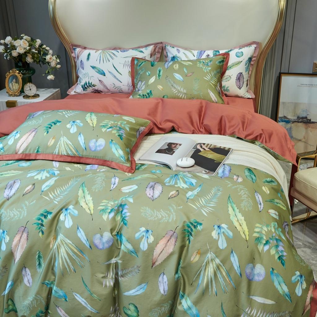 91家纺网 家纺一手货源 找家纺 优然居 2020新款小边款数码印花四件套 纽曼绿