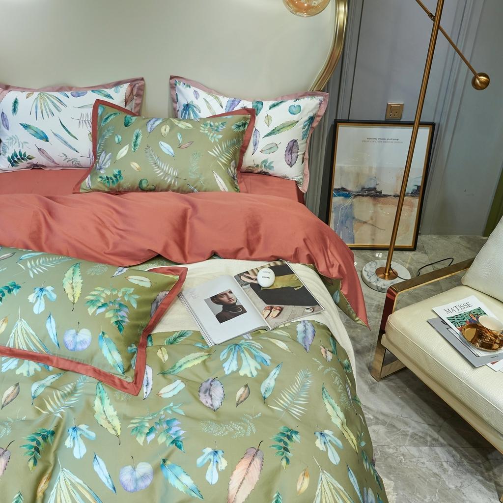 91家纺网 家纺一手货源 找家纺 优然居 2020新款小边款数码印花四件套 纽曼绿