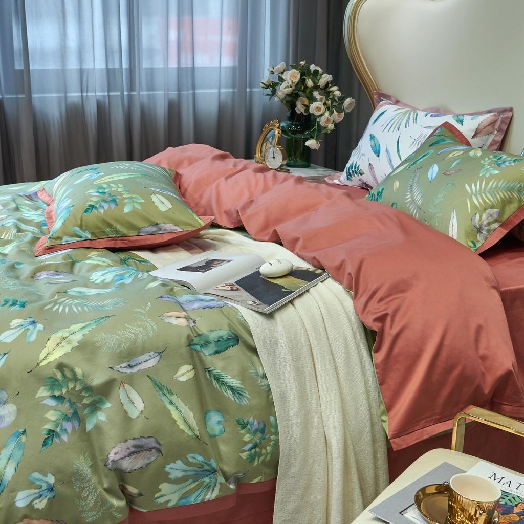 91家纺网 家纺一手货源 找家纺 优然居 2020新款小边款数码印花四件套 纽曼绿