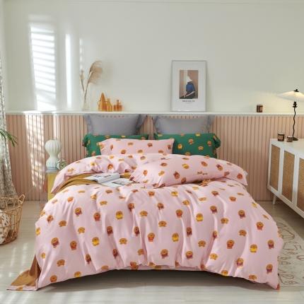 优然居2020新款60S长绒棉活性印花四件套 饼干熊粉