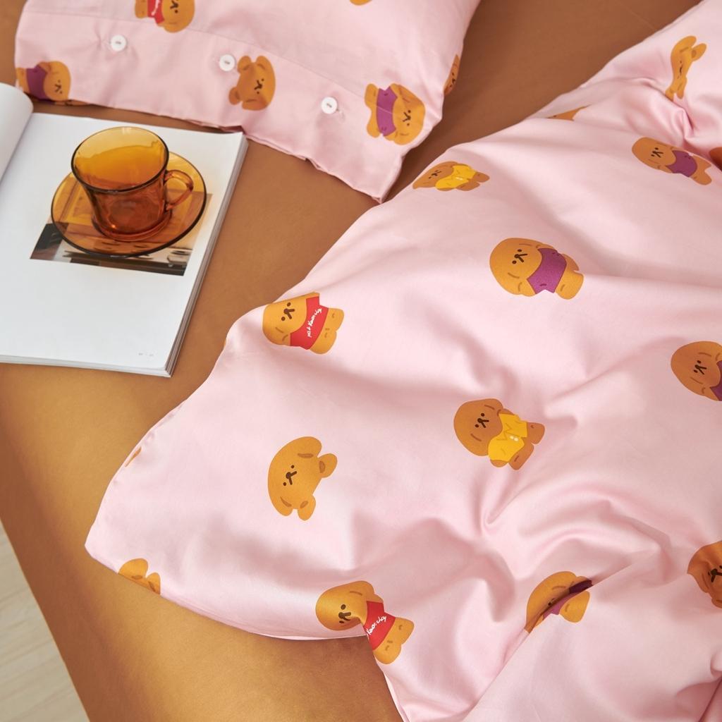 91家纺网 家纺一手货源 找家纺 优然居2020新款60S长绒棉活性印花四件套 饼干熊粉