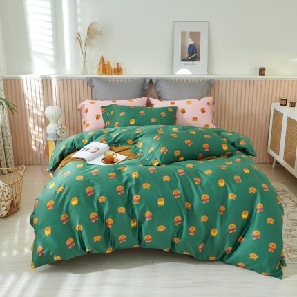 优然居2020新款60S长绒棉活性印花四件套 饼干熊绿