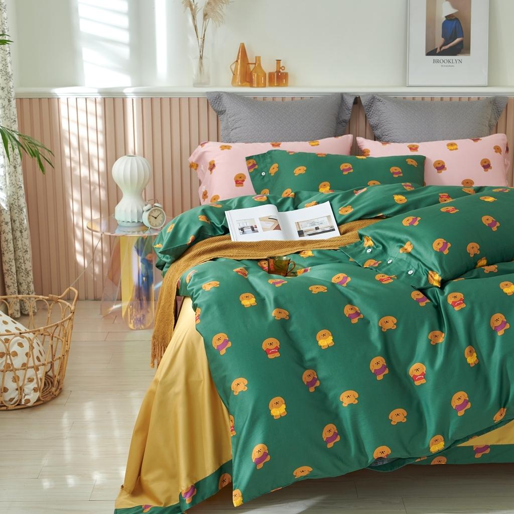 91家纺网 家纺一手货源 找家纺 优然居2020新款60S长绒棉活性印花四件套 饼干熊绿