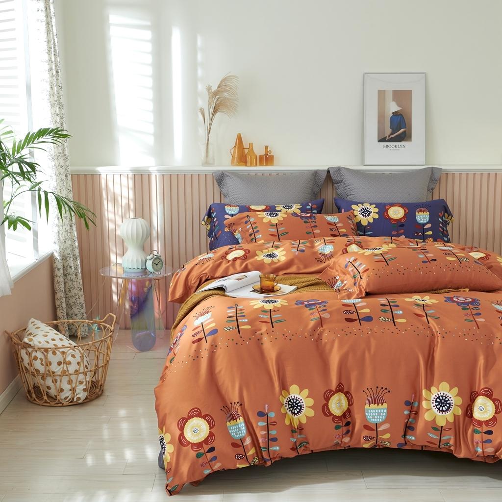 91家纺网 家纺一手货源 找家纺 优然居2020新款60S长绒棉活性印花四件套 春华橘色