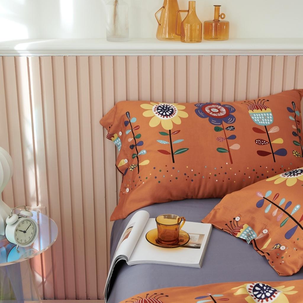 91家纺网 家纺一手货源 找家纺 优然居2020新款60S长绒棉活性印花四件套 春华橘色