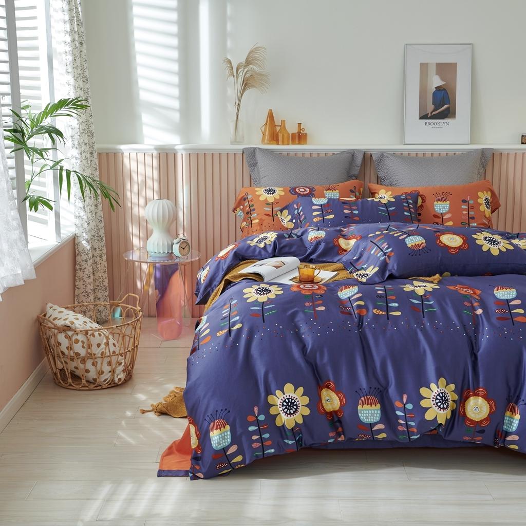 91家纺网 家纺一手货源 找家纺 优然居2020新款60S长绒棉活性印花四件套 春华蓝