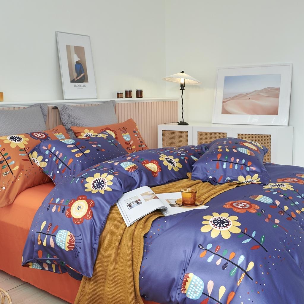 91家纺网 家纺一手货源 找家纺 优然居2020新款60S长绒棉活性印花四件套 春华蓝