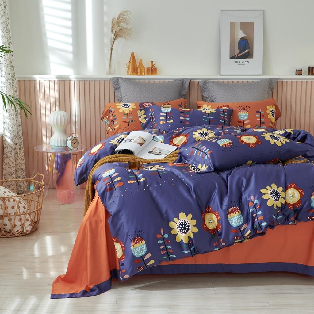 91家纺网 家纺一手货源 找家纺 优然居2020新款60S长绒棉活性印花四件套 春华蓝