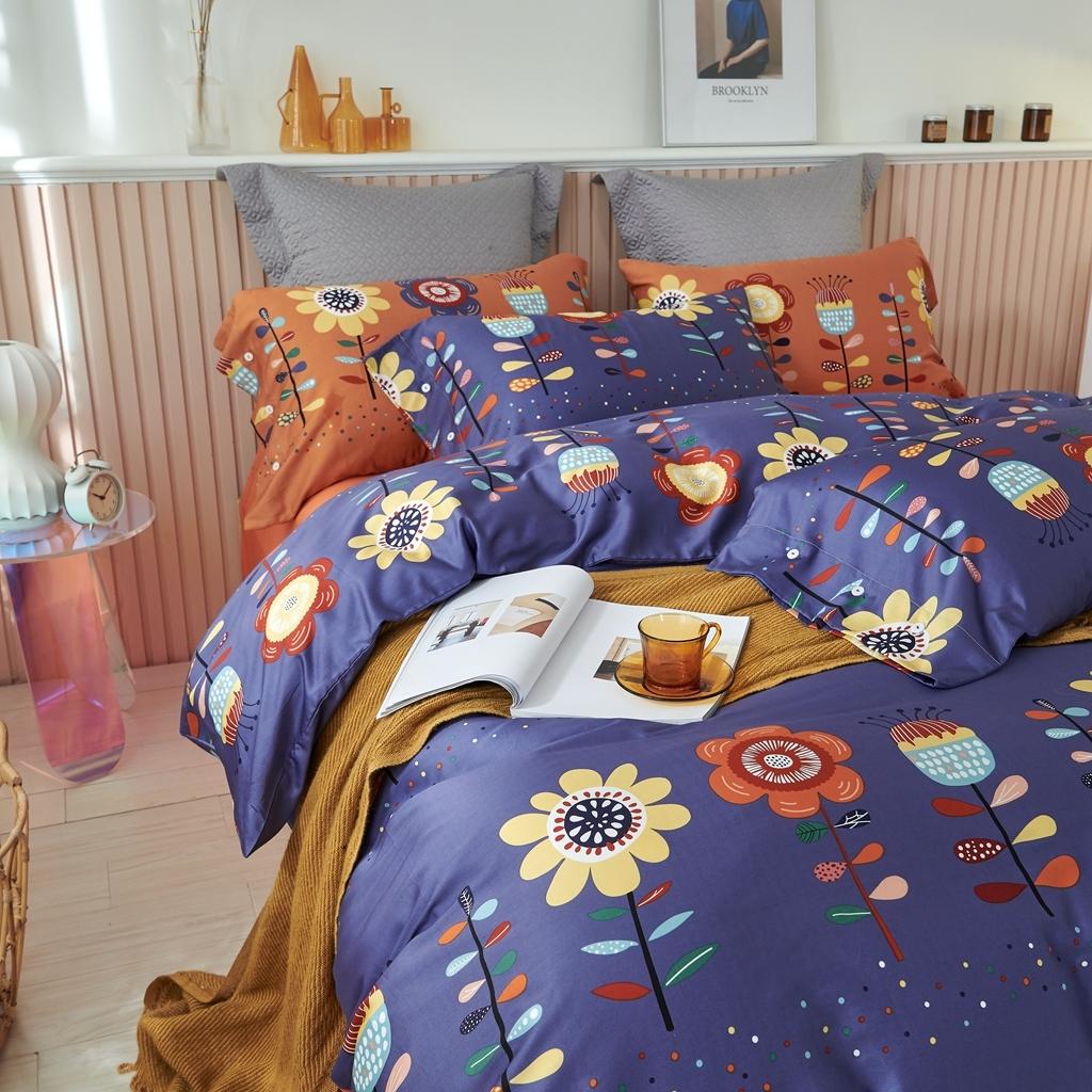 91家纺网 家纺一手货源 找家纺 优然居2020新款60S长绒棉活性印花四件套 春华蓝