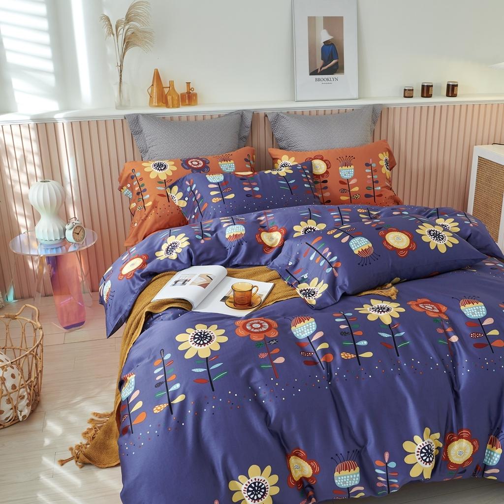 91家纺网 家纺一手货源 找家纺 优然居2020新款60S长绒棉活性印花四件套 春华蓝