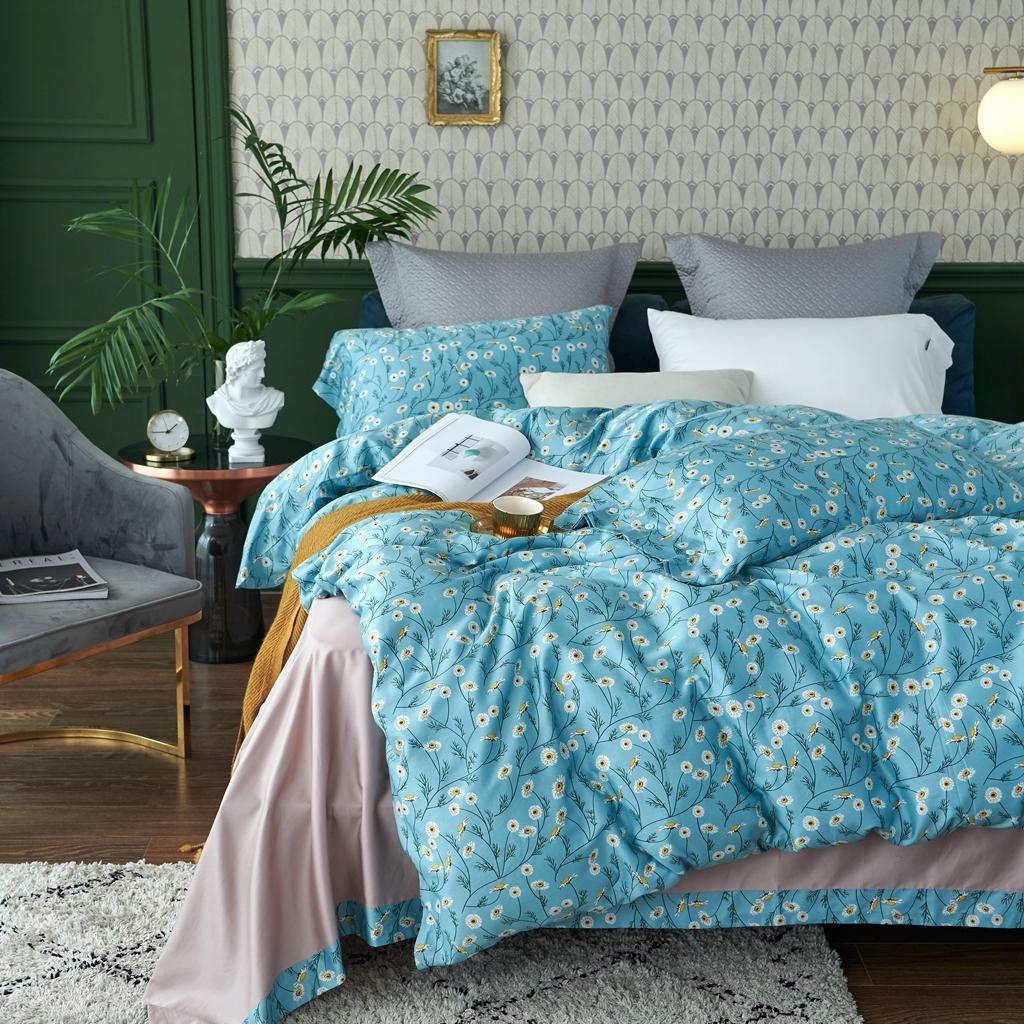 91家纺网 家纺一手货源 找家纺 优然居2020新款60S长绒棉活性印花四件套 卡贝尔蓝