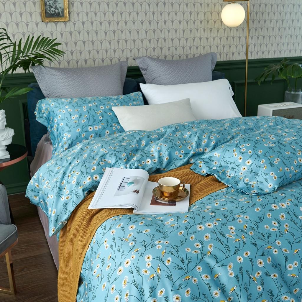 91家纺网 家纺一手货源 找家纺 优然居2020新款60S长绒棉活性印花四件套 卡贝尔蓝