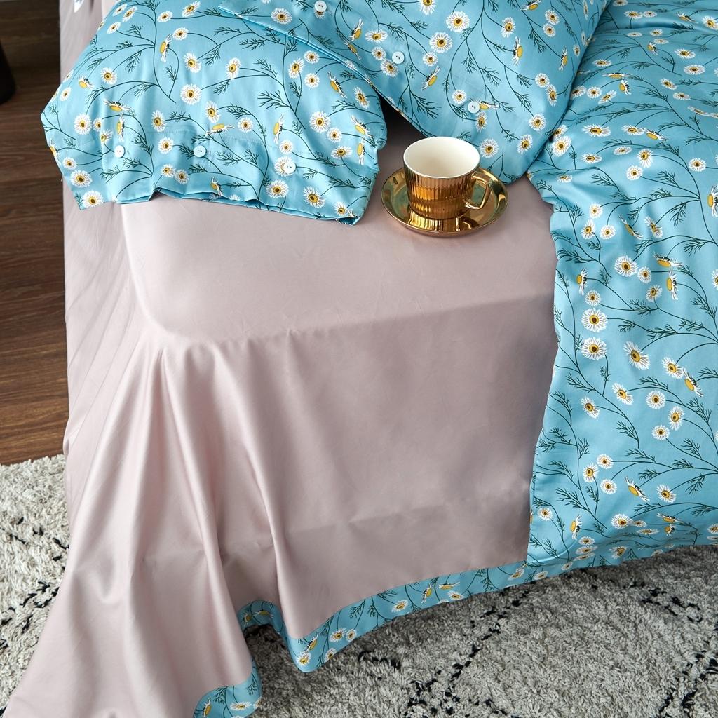 91家纺网 家纺一手货源 找家纺 优然居2020新款60S长绒棉活性印花四件套 卡贝尔蓝