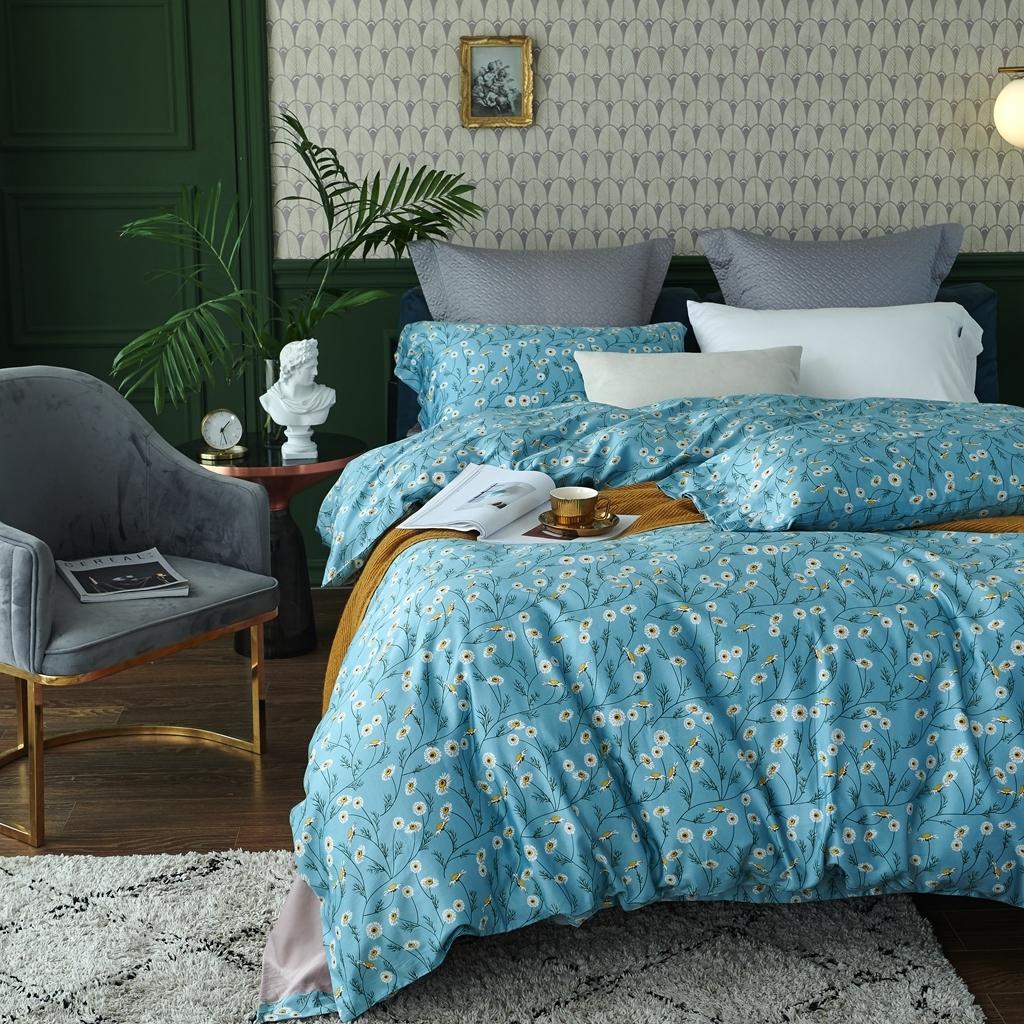 91家纺网 家纺一手货源 找家纺 优然居2020新款60S长绒棉活性印花四件套 卡贝尔蓝