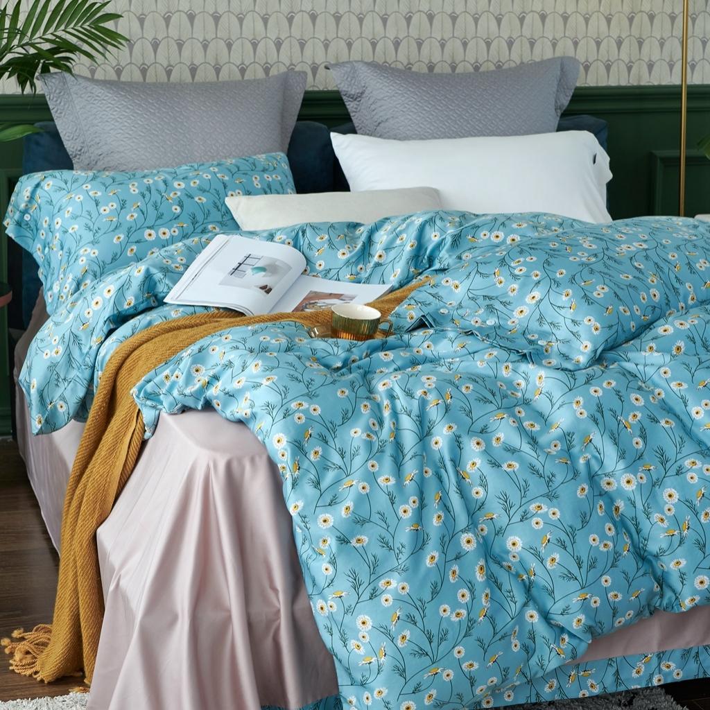 91家纺网 家纺一手货源 找家纺 优然居2020新款60S长绒棉活性印花四件套 卡贝尔蓝