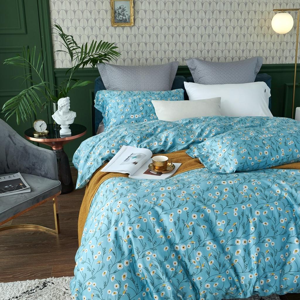 91家纺网 家纺一手货源 找家纺 优然居2020新款60S长绒棉活性印花四件套 卡贝尔蓝