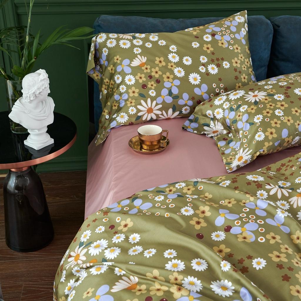 91家纺网 家纺一手货源 找家纺 优然居2020新款60S长绒棉活性印花四件套 南笙黄