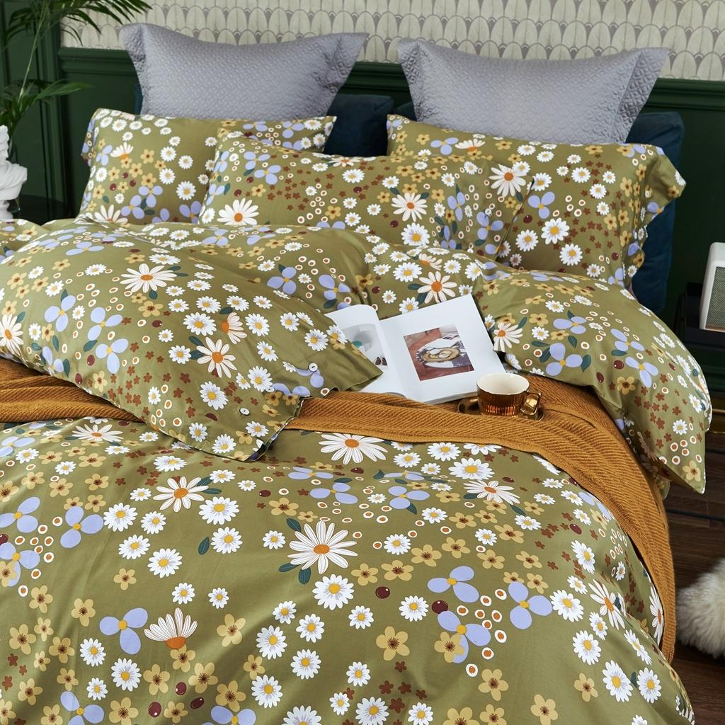 91家纺网 家纺一手货源 找家纺 优然居2020新款60S长绒棉活性印花四件套 南笙黄