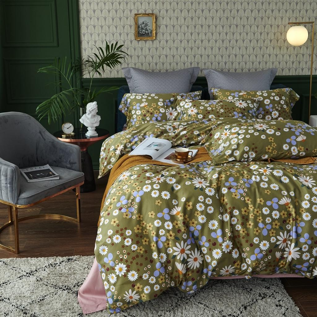 91家纺网 家纺一手货源 找家纺 优然居2020新款60S长绒棉活性印花四件套 南笙黄