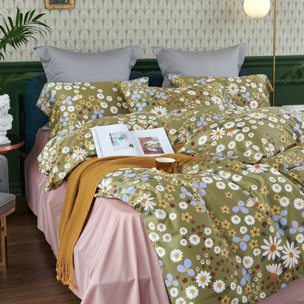 91家纺网 家纺一手货源 找家纺 优然居2020新款60S长绒棉活性印花四件套 南笙黄