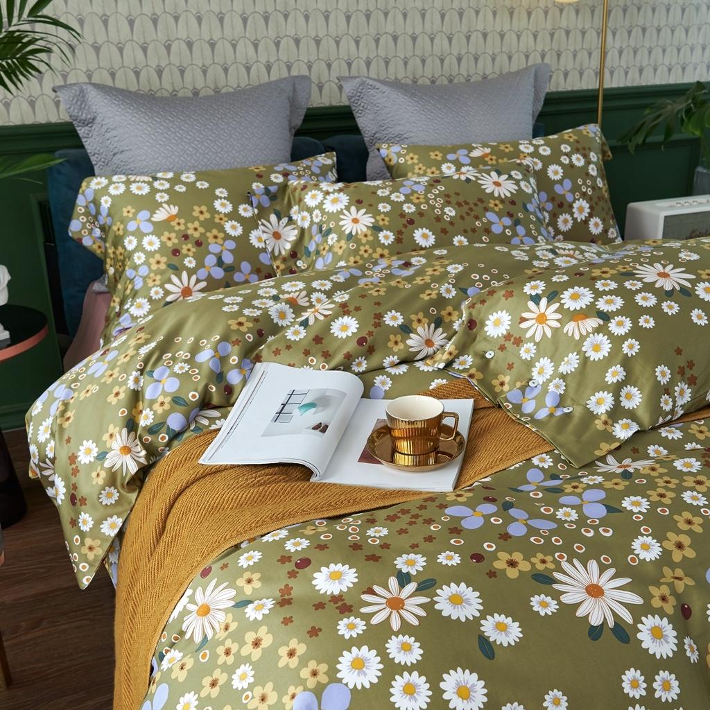 91家纺网 家纺一手货源 找家纺 优然居2020新款60S长绒棉活性印花四件套 南笙黄