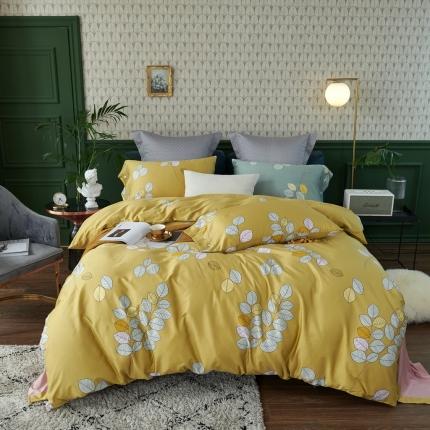 91家纺网 家纺一手货源 找家纺 优然居2020新款60S长绒棉活性印花四件套 浅陌黄