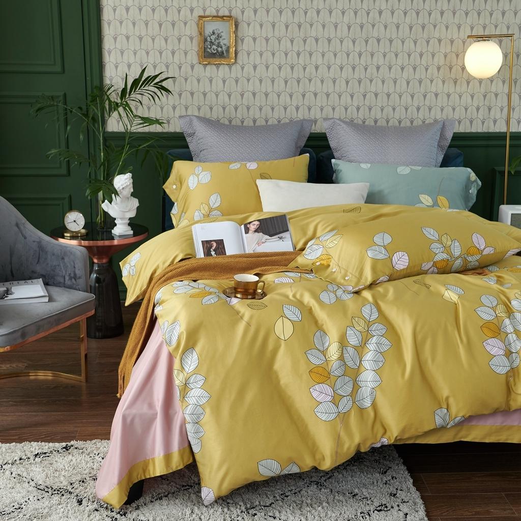 91家纺网 家纺一手货源 找家纺 优然居2020新款60S长绒棉活性印花四件套 浅陌黄