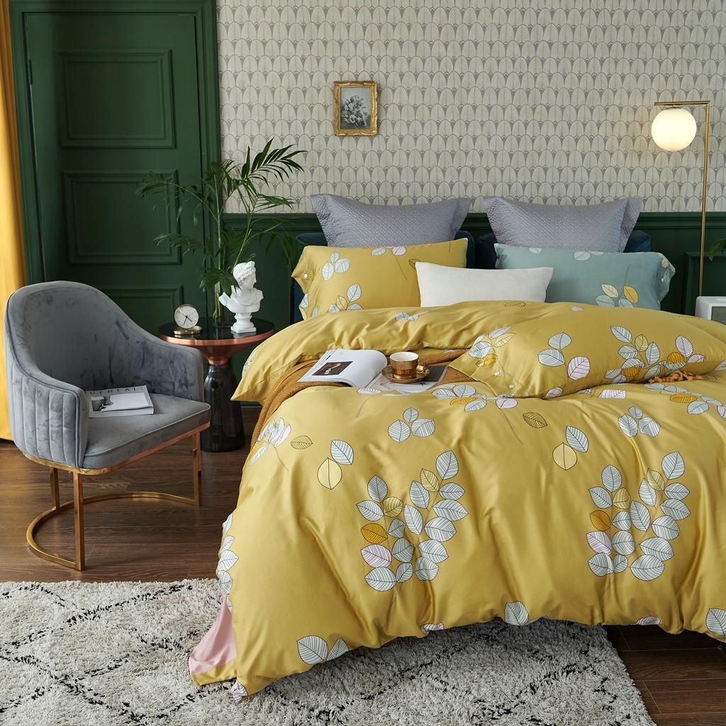 91家纺网 家纺一手货源 找家纺 优然居2020新款60S长绒棉活性印花四件套 浅陌黄