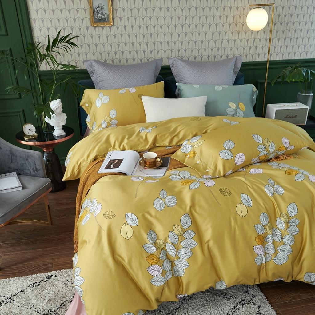 91家纺网 家纺一手货源 找家纺 优然居2020新款60S长绒棉活性印花四件套 浅陌黄