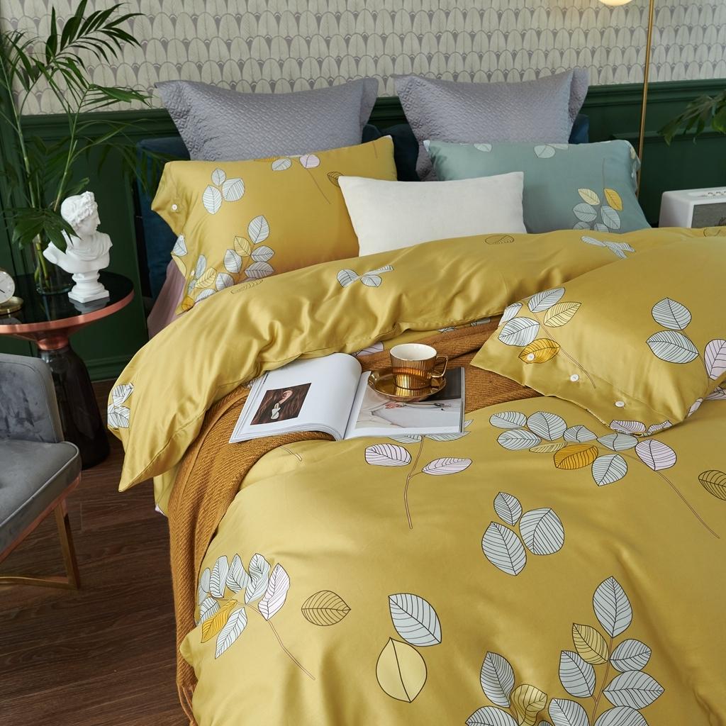 91家纺网 家纺一手货源 找家纺 优然居2020新款60S长绒棉活性印花四件套 浅陌黄