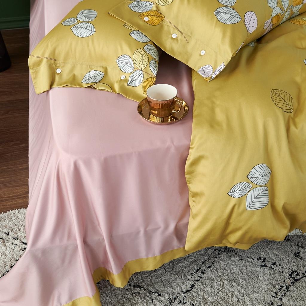 91家纺网 家纺一手货源 找家纺 优然居2020新款60S长绒棉活性印花四件套 浅陌黄