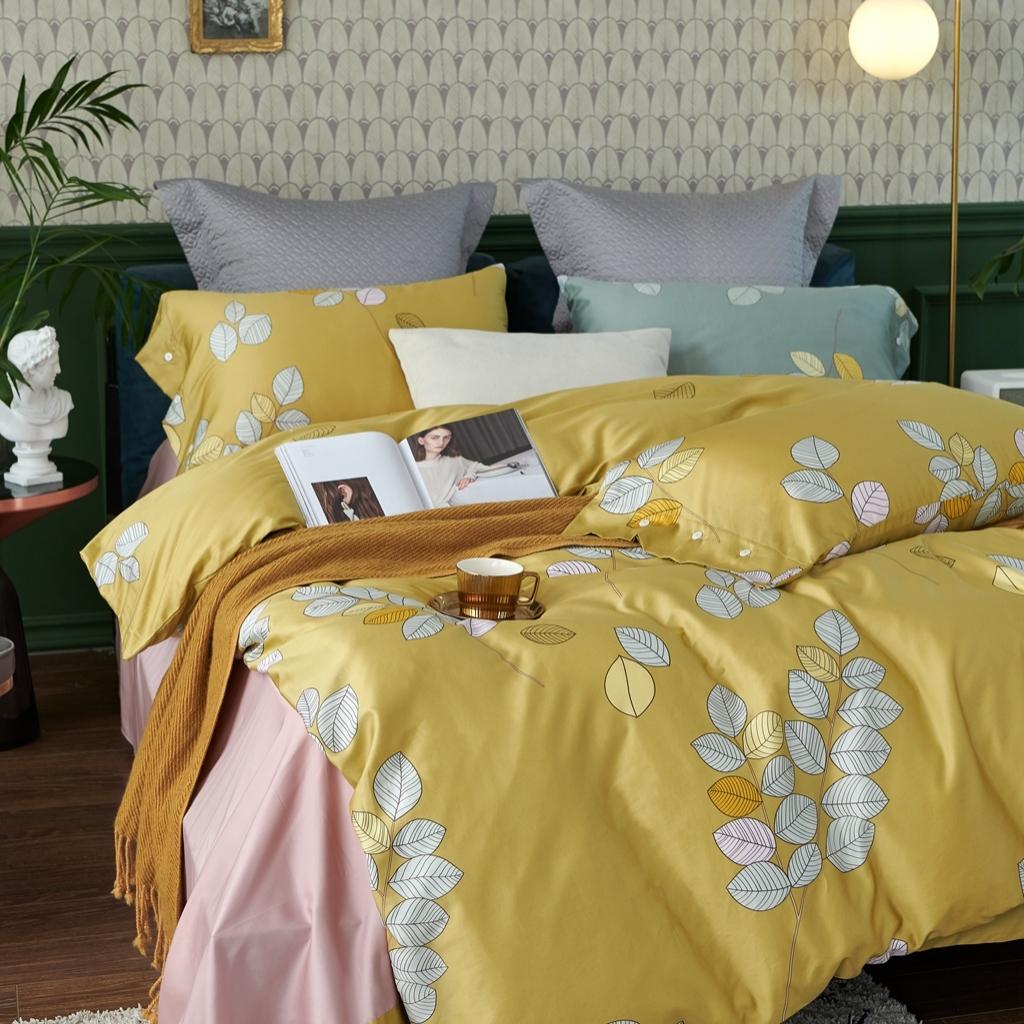 91家纺网 家纺一手货源 找家纺 优然居2020新款60S长绒棉活性印花四件套 浅陌黄