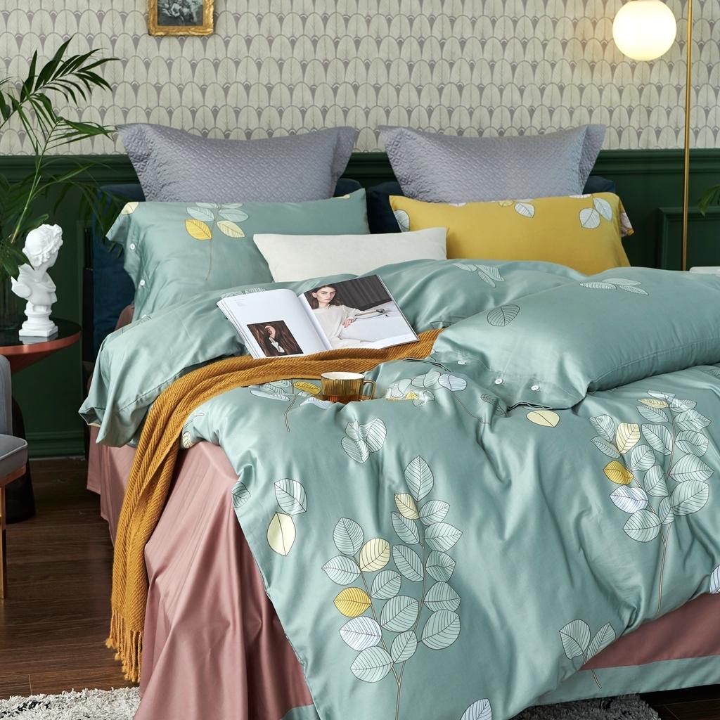 91家纺网 家纺一手货源 找家纺 优然居2020新款60S长绒棉活性印花四件套 浅陌绿