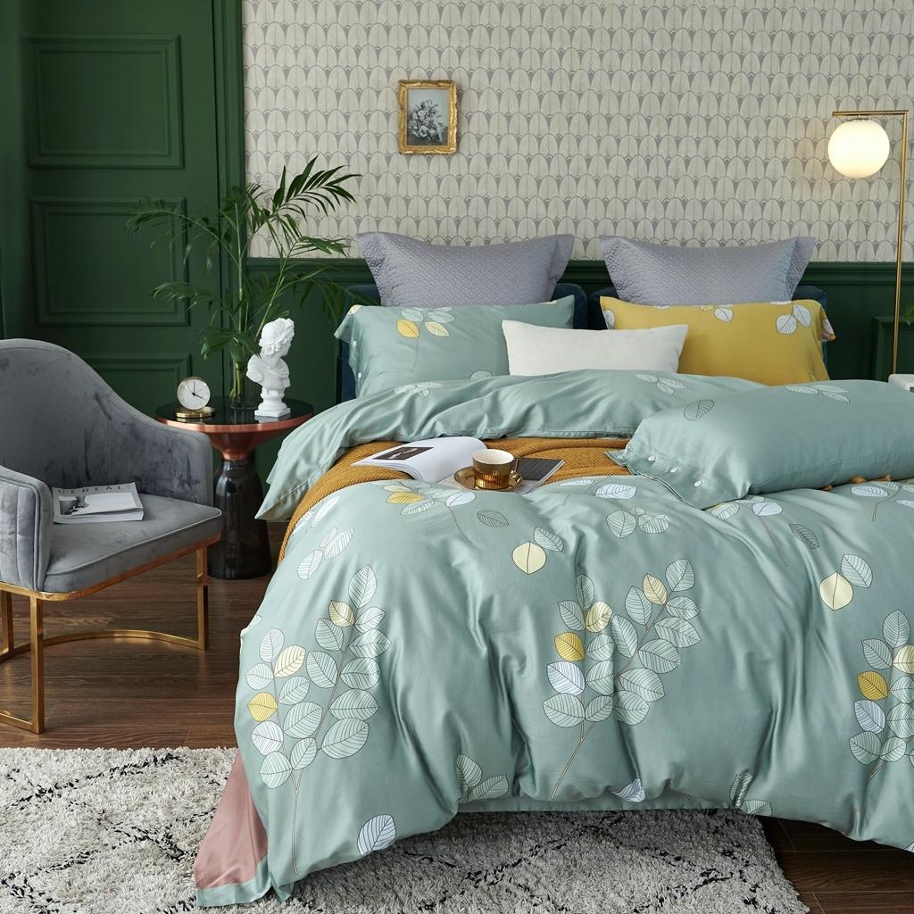 91家纺网 家纺一手货源 找家纺 优然居2020新款60S长绒棉活性印花四件套 浅陌绿