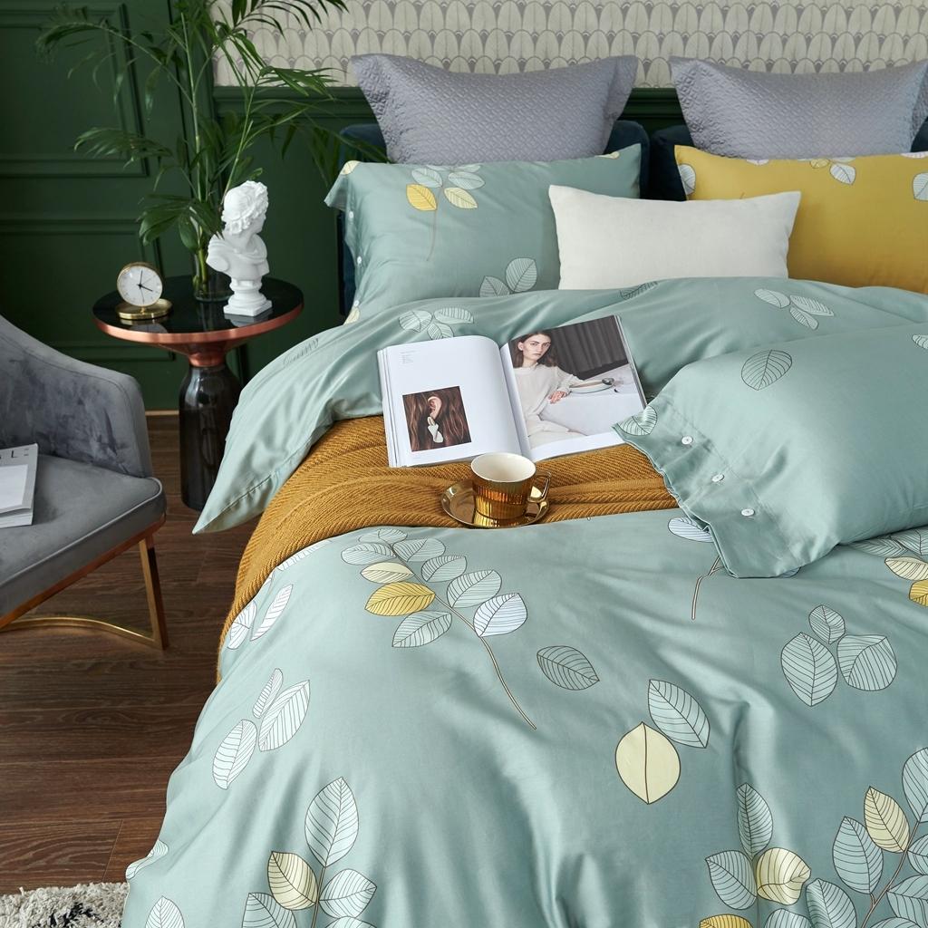 91家纺网 家纺一手货源 找家纺 优然居2020新款60S长绒棉活性印花四件套 浅陌绿