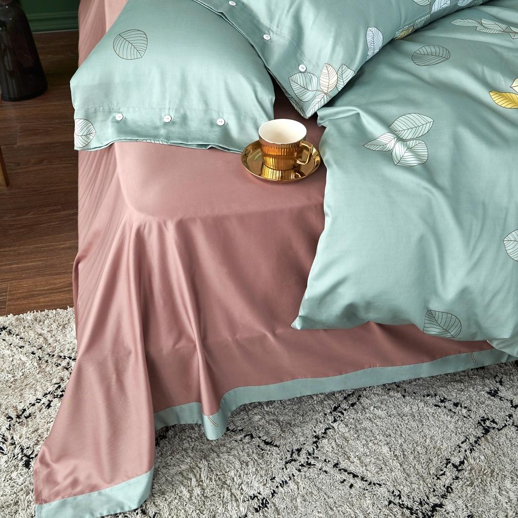 91家纺网 家纺一手货源 找家纺 优然居2020新款60S长绒棉活性印花四件套 浅陌绿