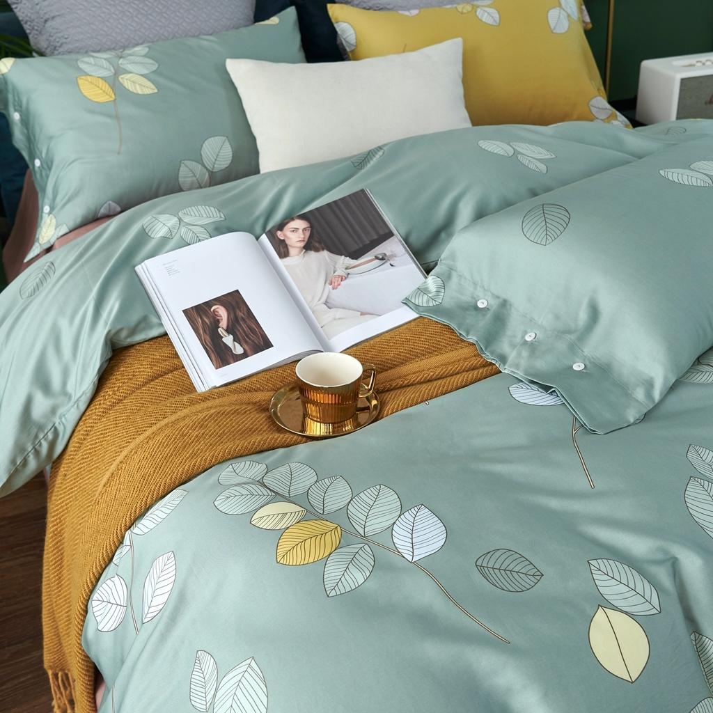 91家纺网 家纺一手货源 找家纺 优然居2020新款60S长绒棉活性印花四件套 浅陌绿