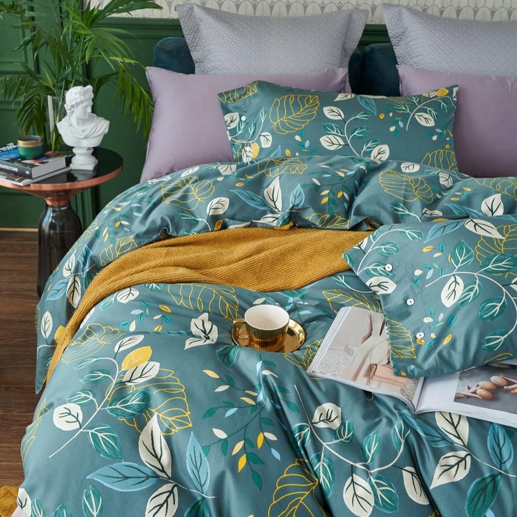 91家纺网 家纺一手货源 找家纺 优然居2020新款60S长绒棉活性印花四件套 青柠