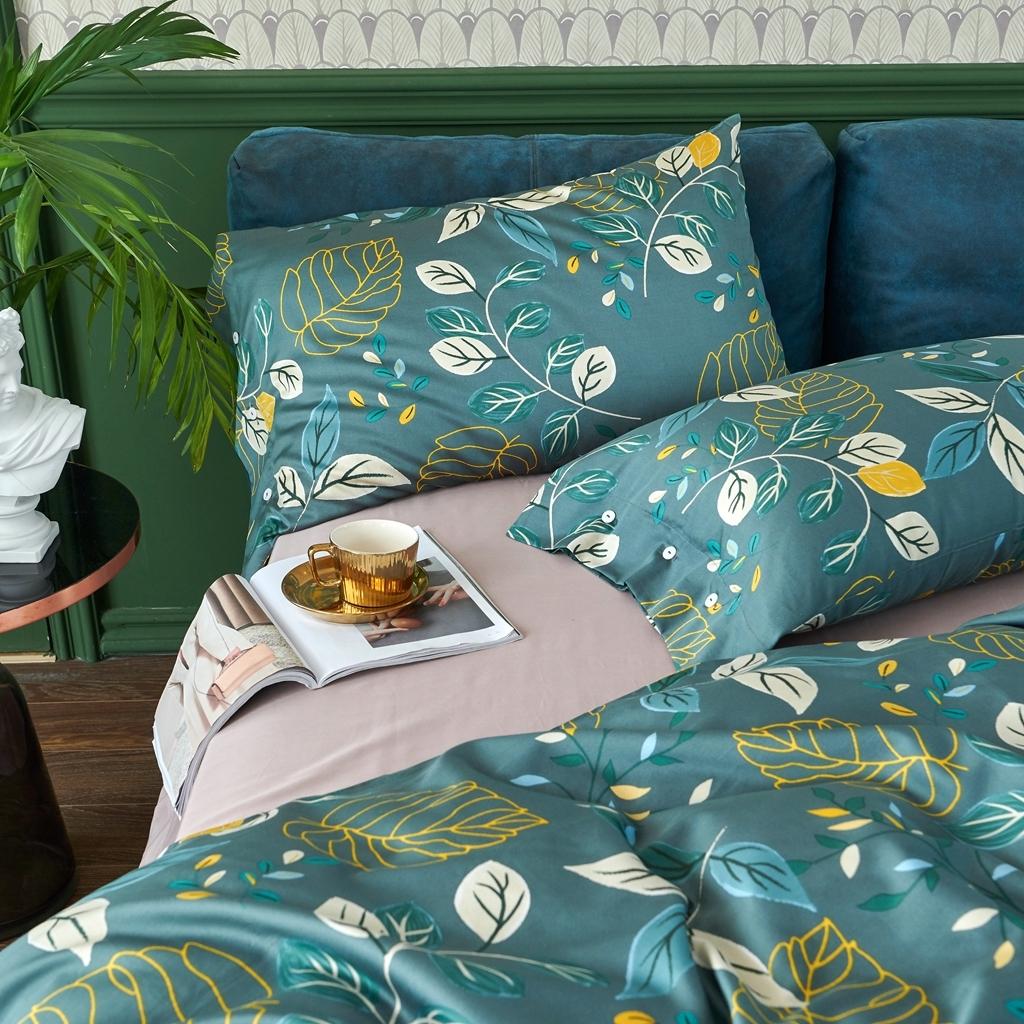 91家纺网 家纺一手货源 找家纺 优然居2020新款60S长绒棉活性印花四件套 青柠