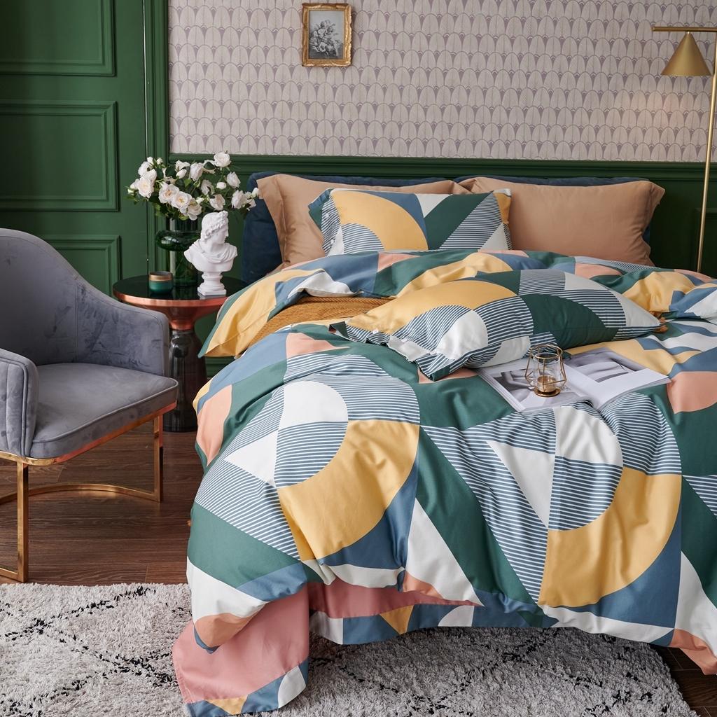 91家纺网 家纺一手货源 找家纺 优然居2020新款60S长绒棉活性印花四件套 塞雅绿