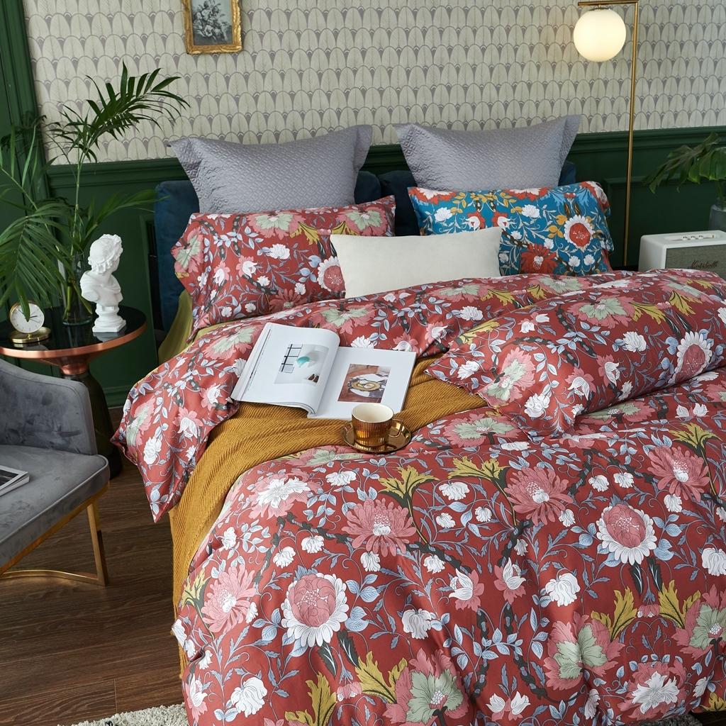 91家纺网 家纺一手货源 找家纺 优然居2020新款60S长绒棉活性印花四件套 特赫姆红