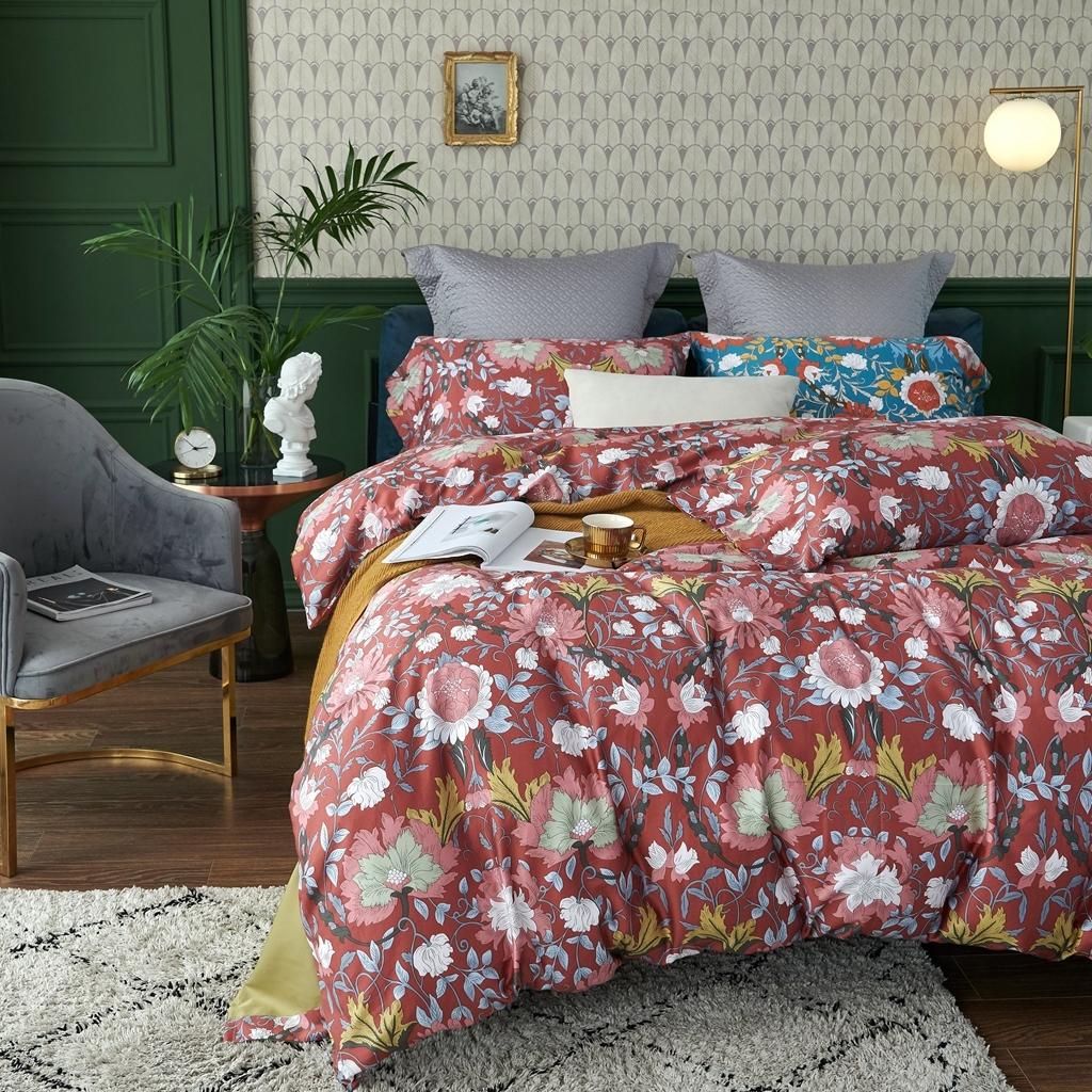 91家纺网 家纺一手货源 找家纺 优然居2020新款60S长绒棉活性印花四件套 特赫姆红