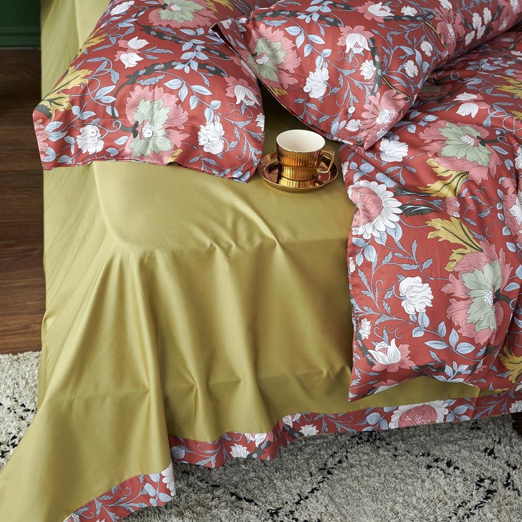 91家纺网 家纺一手货源 找家纺 优然居2020新款60S长绒棉活性印花四件套 特赫姆红