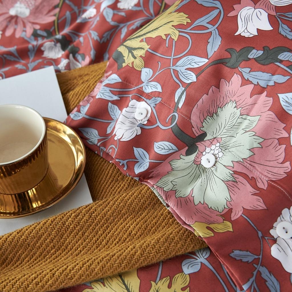 91家纺网 家纺一手货源 找家纺 优然居2020新款60S长绒棉活性印花四件套 特赫姆红