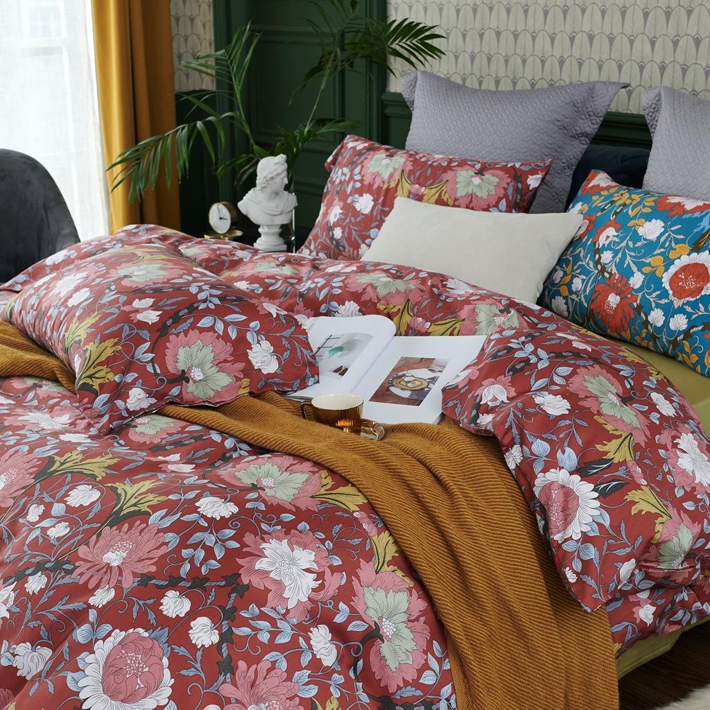 91家纺网 家纺一手货源 找家纺 优然居2020新款60S长绒棉活性印花四件套 特赫姆红