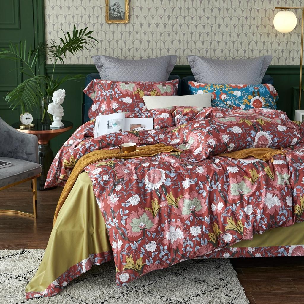 91家纺网 家纺一手货源 找家纺 优然居2020新款60S长绒棉活性印花四件套 特赫姆红