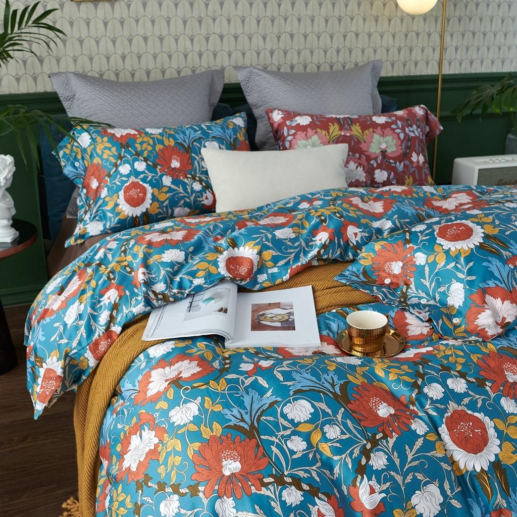 91家纺网 家纺一手货源 找家纺 优然居2020新款60S长绒棉活性印花四件套 特赫姆蓝